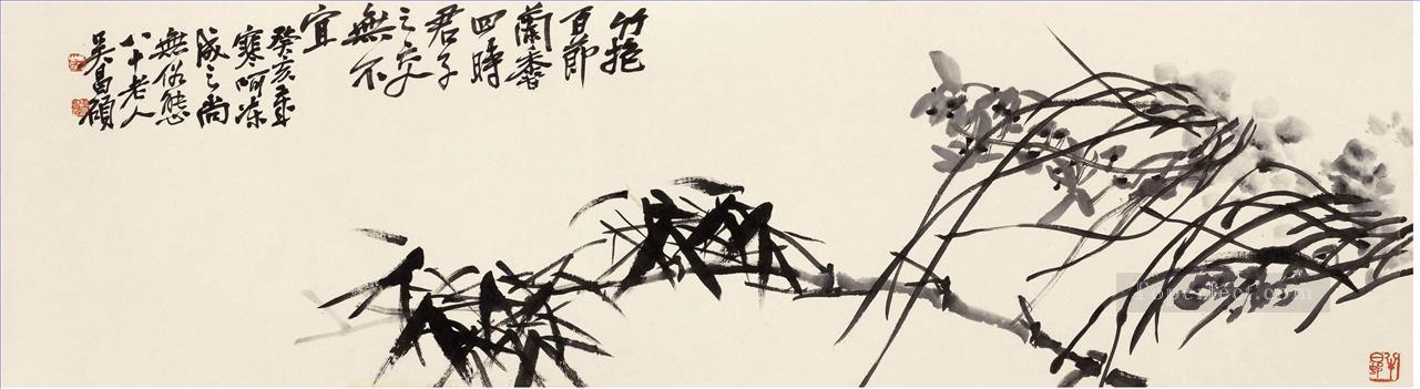 Orquídea Wu Cangshuo en tinta china antigua de bambú Pintura al óleo